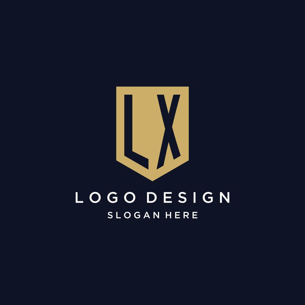 LX monogram initials logo design with shield icon vector