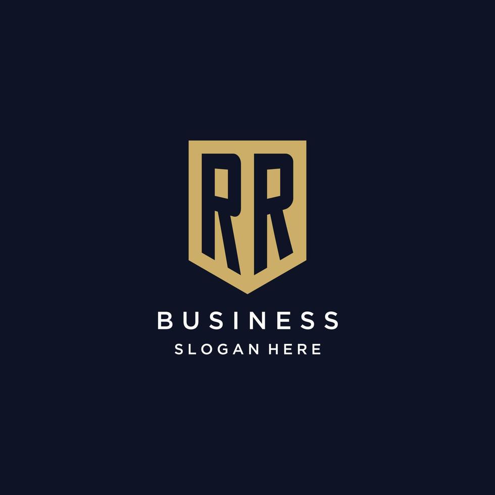 RR monogram initials logo design with shield icon vector