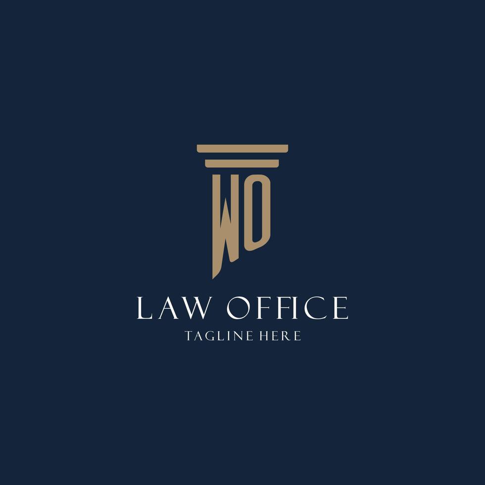 WO initial monogram logo for law office, lawyer, advocate with pillar style vector