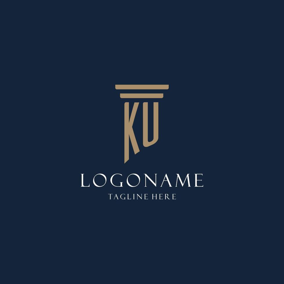 KU initial monogram logo for law office, lawyer, advocate with pillar style vector