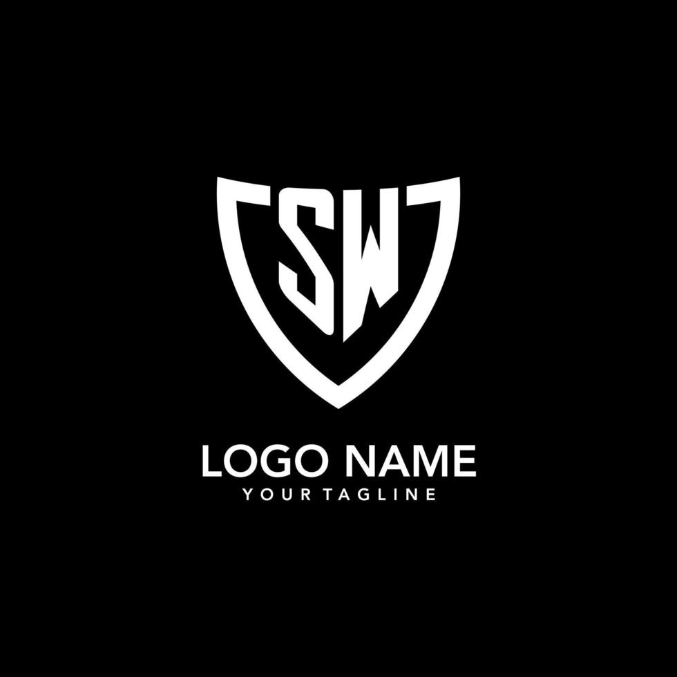 SW monogram initial logo with clean modern shield icon design vector