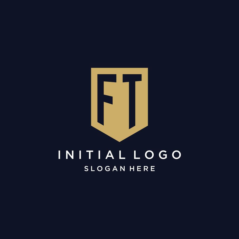 FT monogram initials logo design with shield icon vector