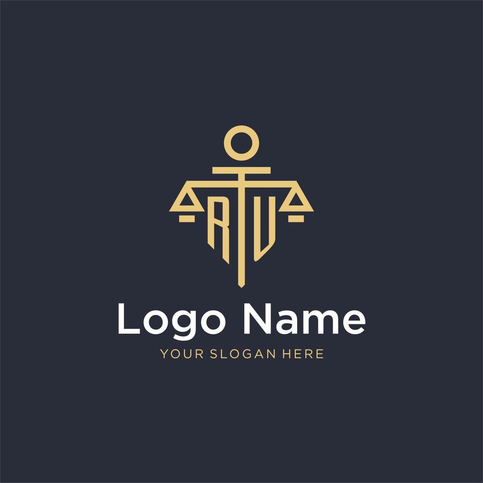 RU initial monogram logo with scale and pillar style design vector
