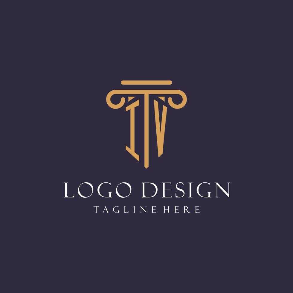 IV monogram initials design for law firm, lawyer, law office with pillar style vector
