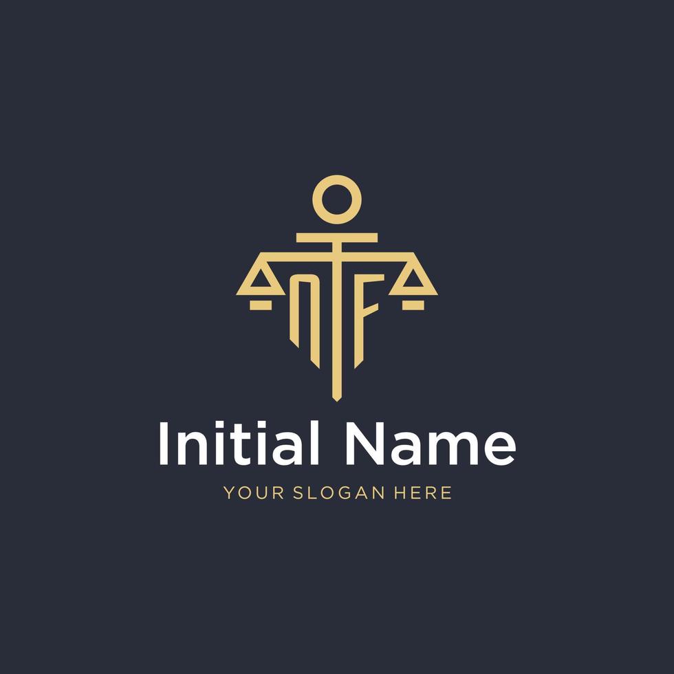 NF initial monogram logo with scale and pillar style design vector