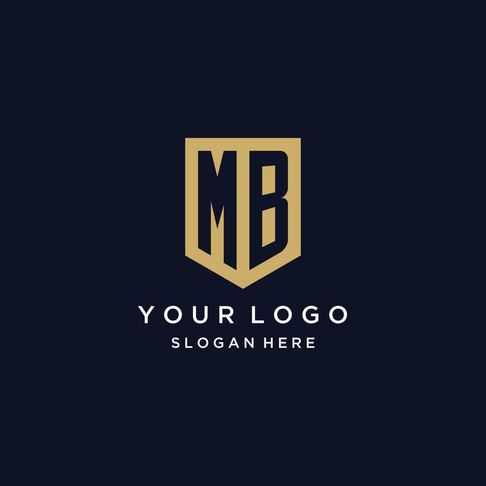 MB monogram initials logo design with shield icon vector