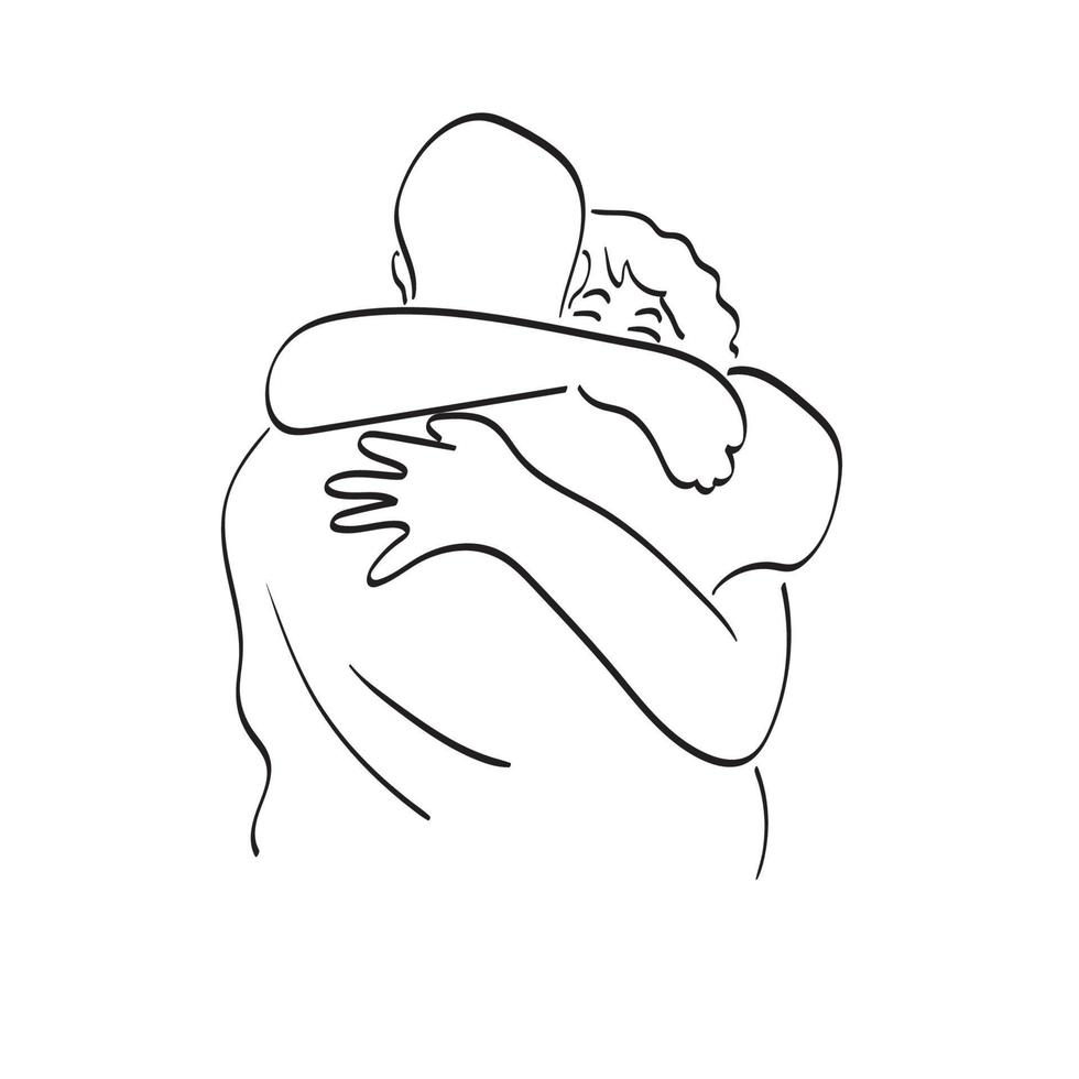 línea arte mujer y hombre abrazándose juntos ilustración vector dibujado a mano aislado sobre fondo blanco