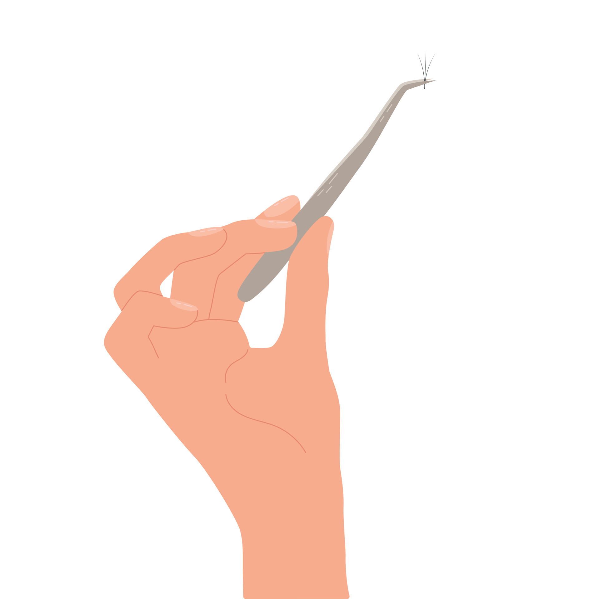 A woman hand holding tweezers for eyelash extensions. Vector artificial