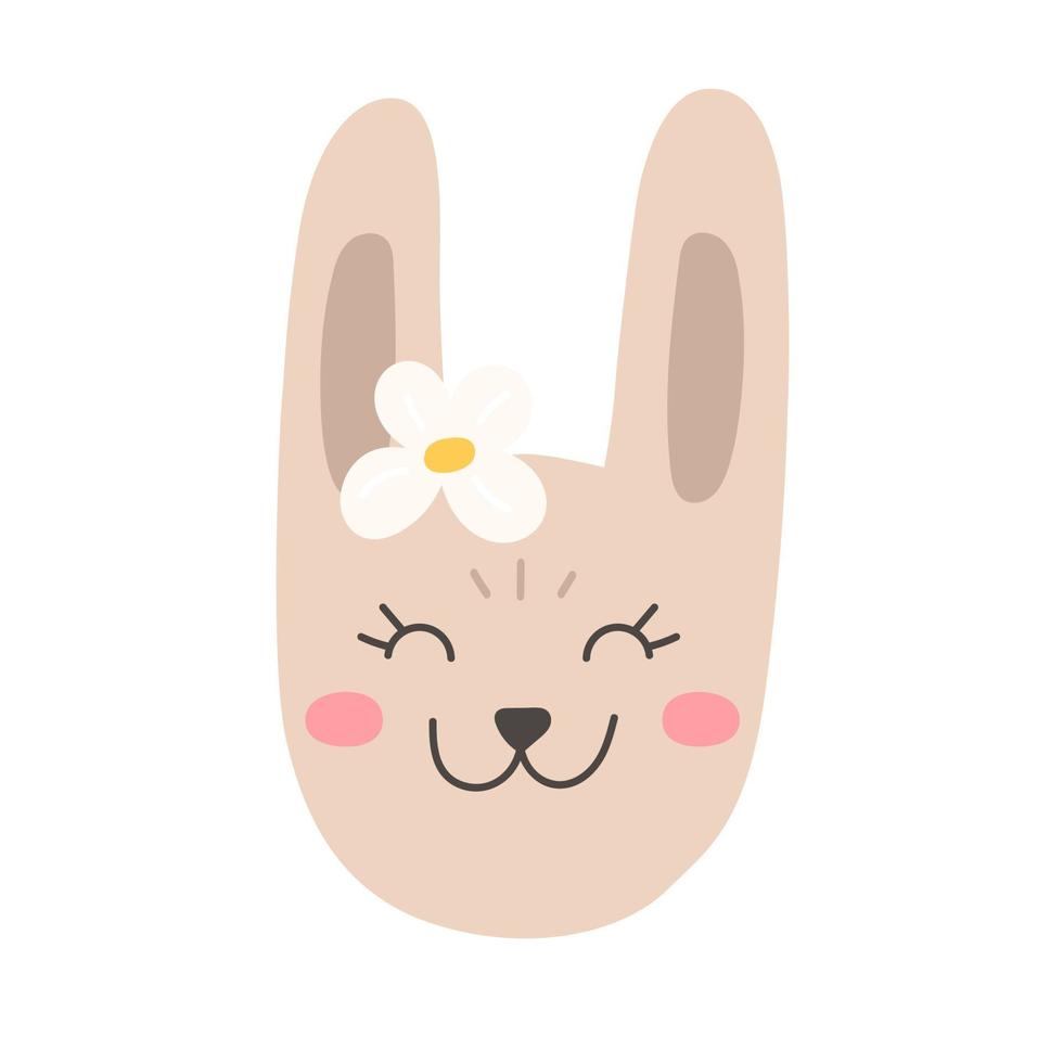 Vector girl rabbit with flower, head of cute bunny for children