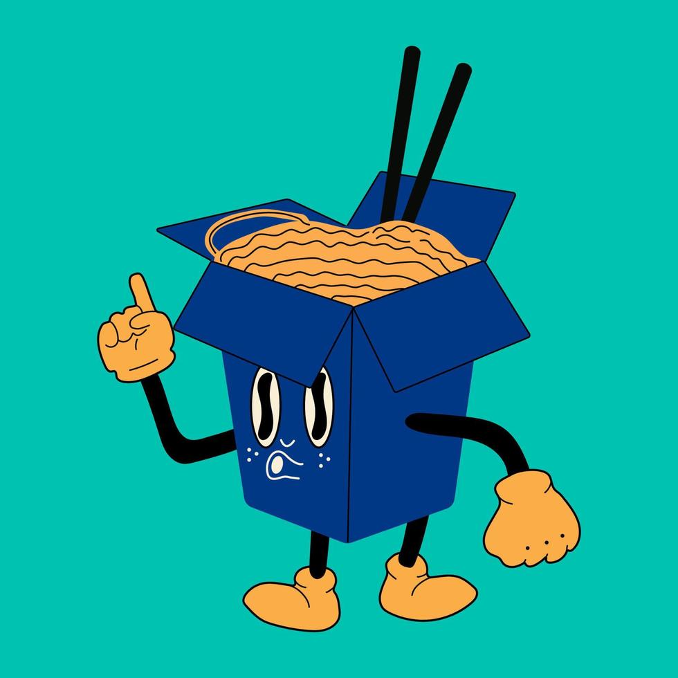 Asian wok box with ramen noodles. Cute cartoon character with hands, legs, eyes. Retro comic style. Hand drawn isolated Vector illustration. Print, logo template 15445645 Vector Art at Vecteezy Asian wok box with ramen noodles. Cute cartoon character with hands, legs, eyes. Retro comic style. Hand drawn isolated Vector illustration. Print, logo template 15445645 Vector Art at Vecteezy