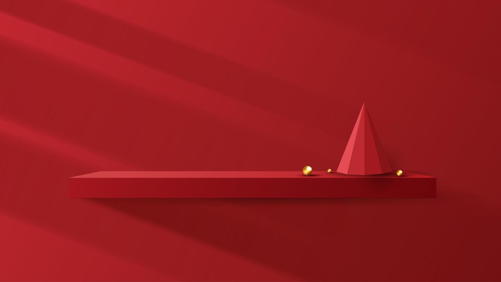 Podium shape for show cosmetic product display for Christmas day or New Years. Stand product showcase on red background with tree christmas. vector design.