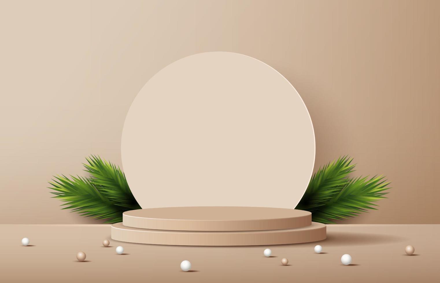 Podium shape for show cosmetic product display for Christmas day or New Years. Stand product showcase on brown background with tree christmas. vector design.