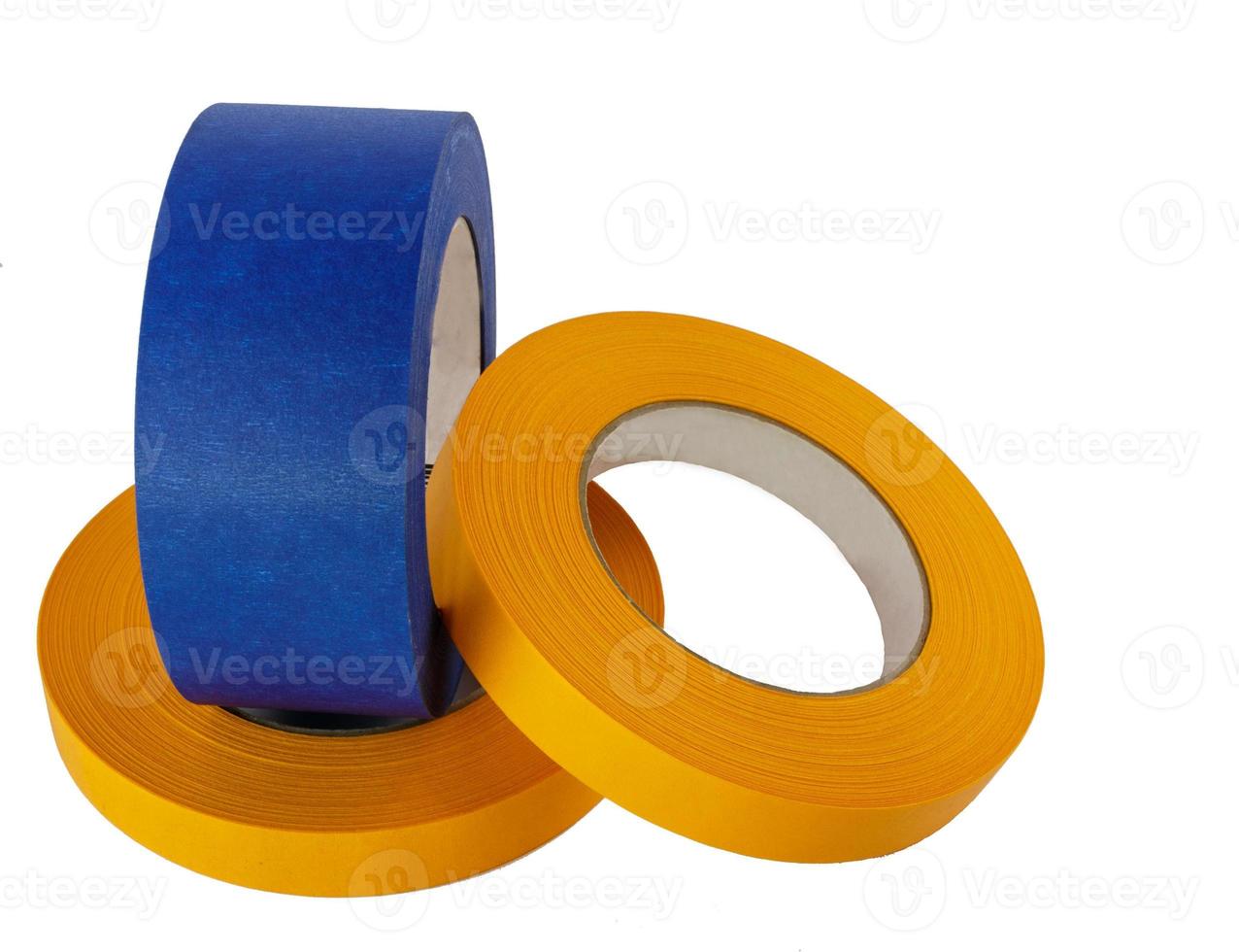 Blue and yellow painters tape rolls photo