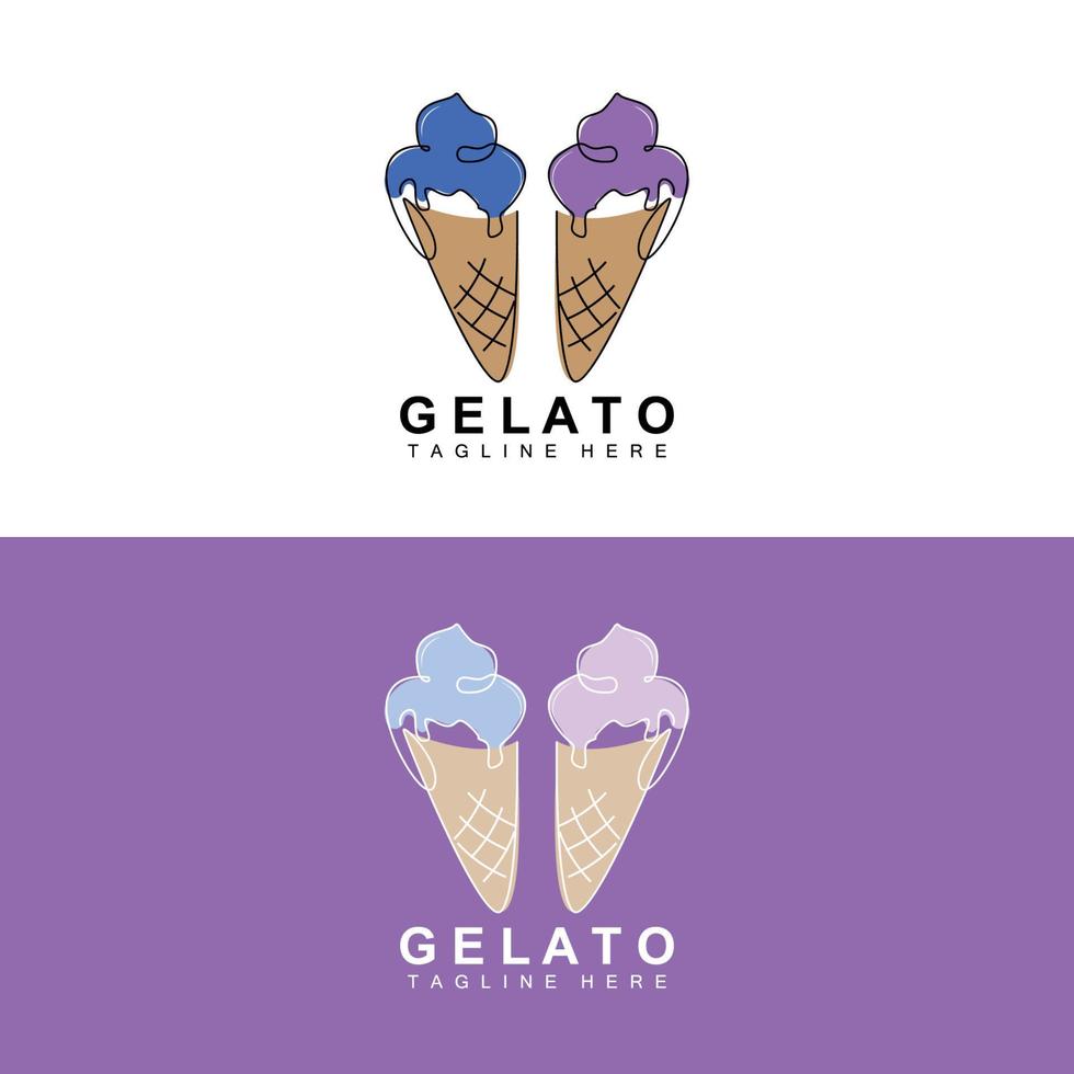 Ice Cream Gelato Logo Design, Sweet Soft Cold Food, Vector Brand