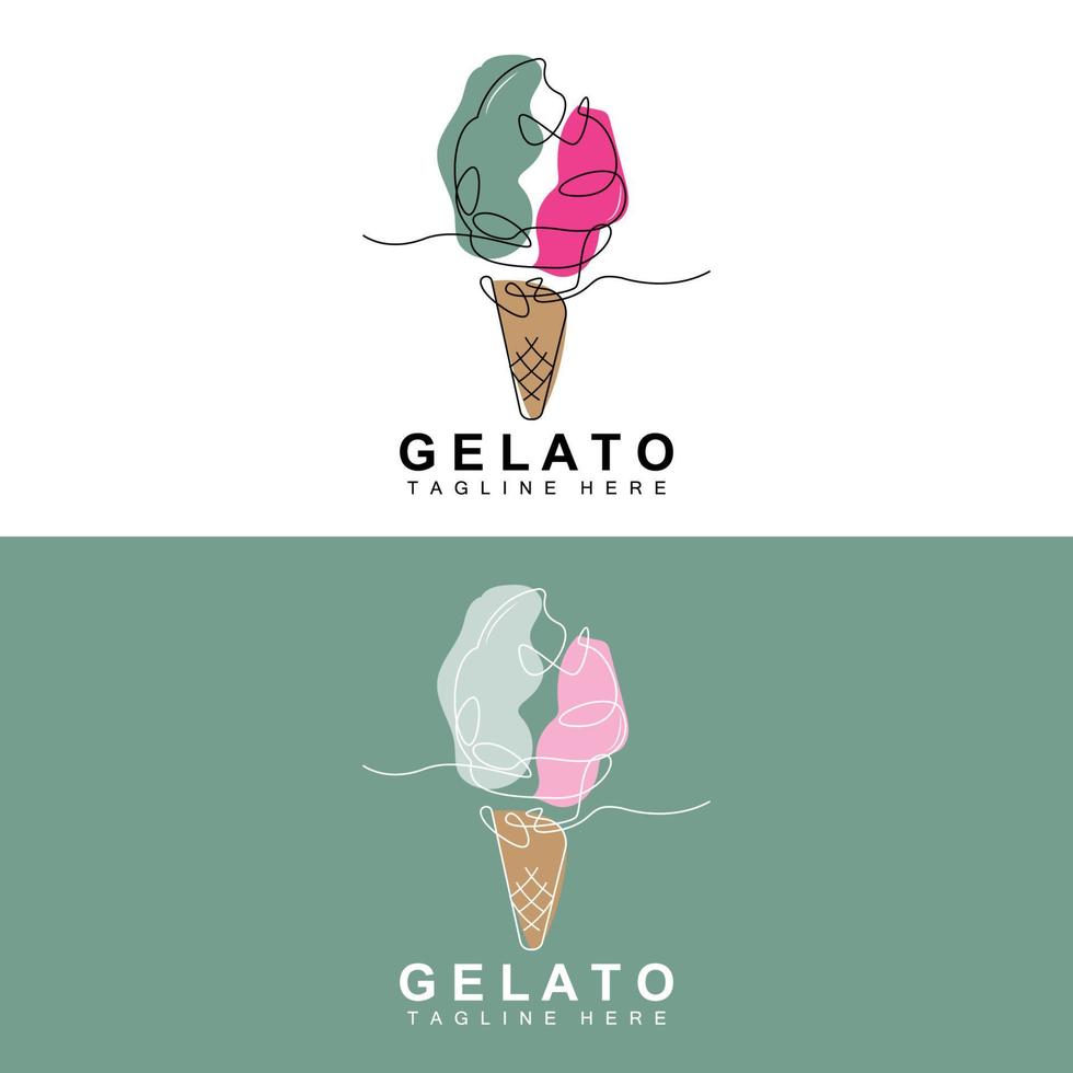 Ice Cream Gelato Logo Design, Sweet Soft Cold Food, Vector Brand Company Products