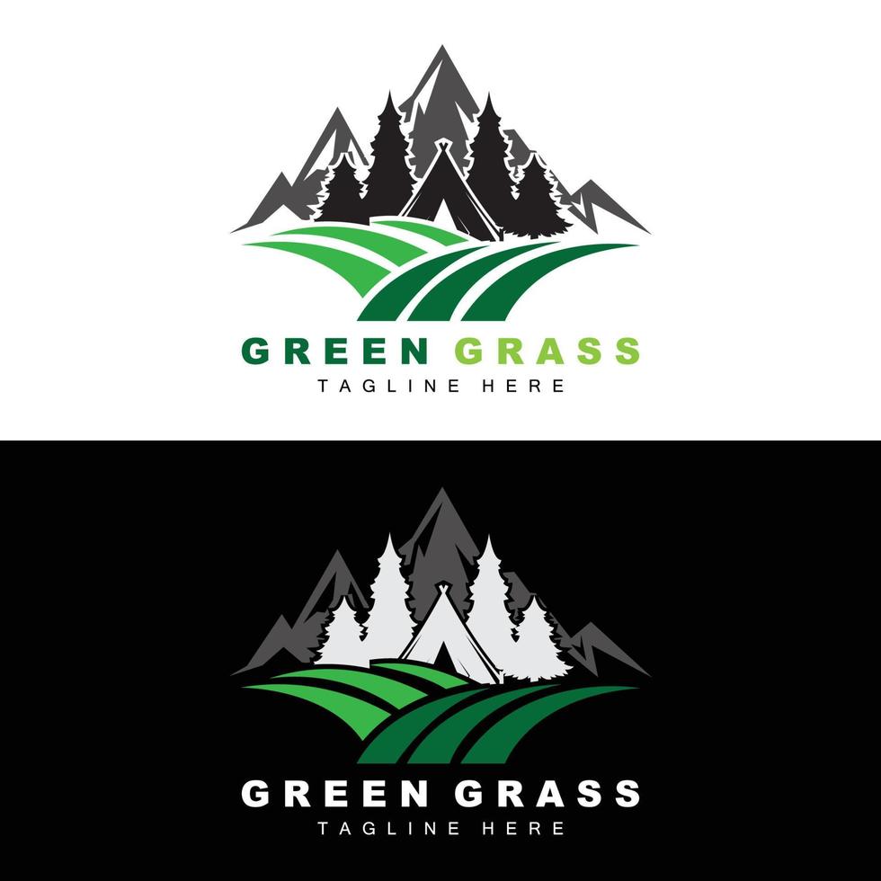 Green Grass Logo Design, Farm Landscape Illustration, Natural Scenery Vector