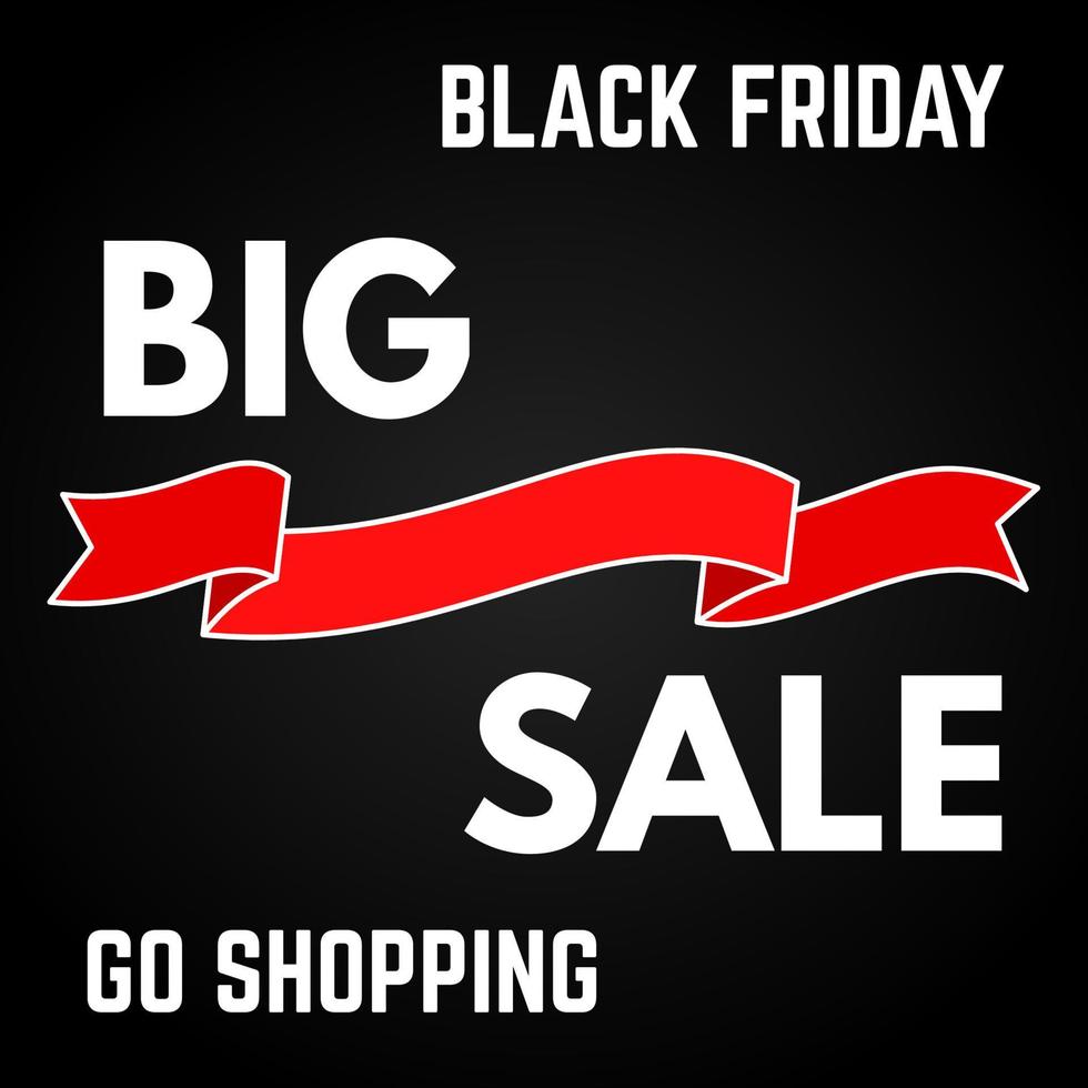 Black Friday Sale. Red ribbon on a black background. Vector illustration