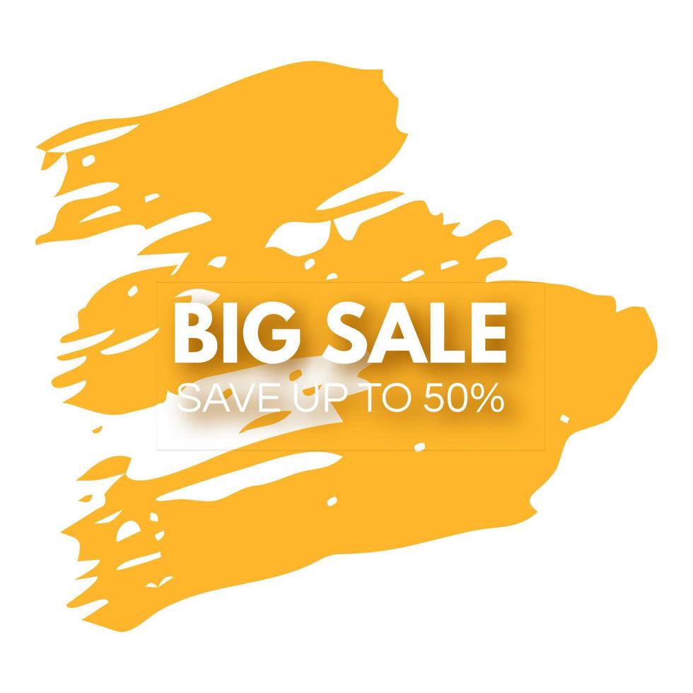 Big Sale banner on yellow paint stain. Shopping discount promotion text with shadow. Vector illustration