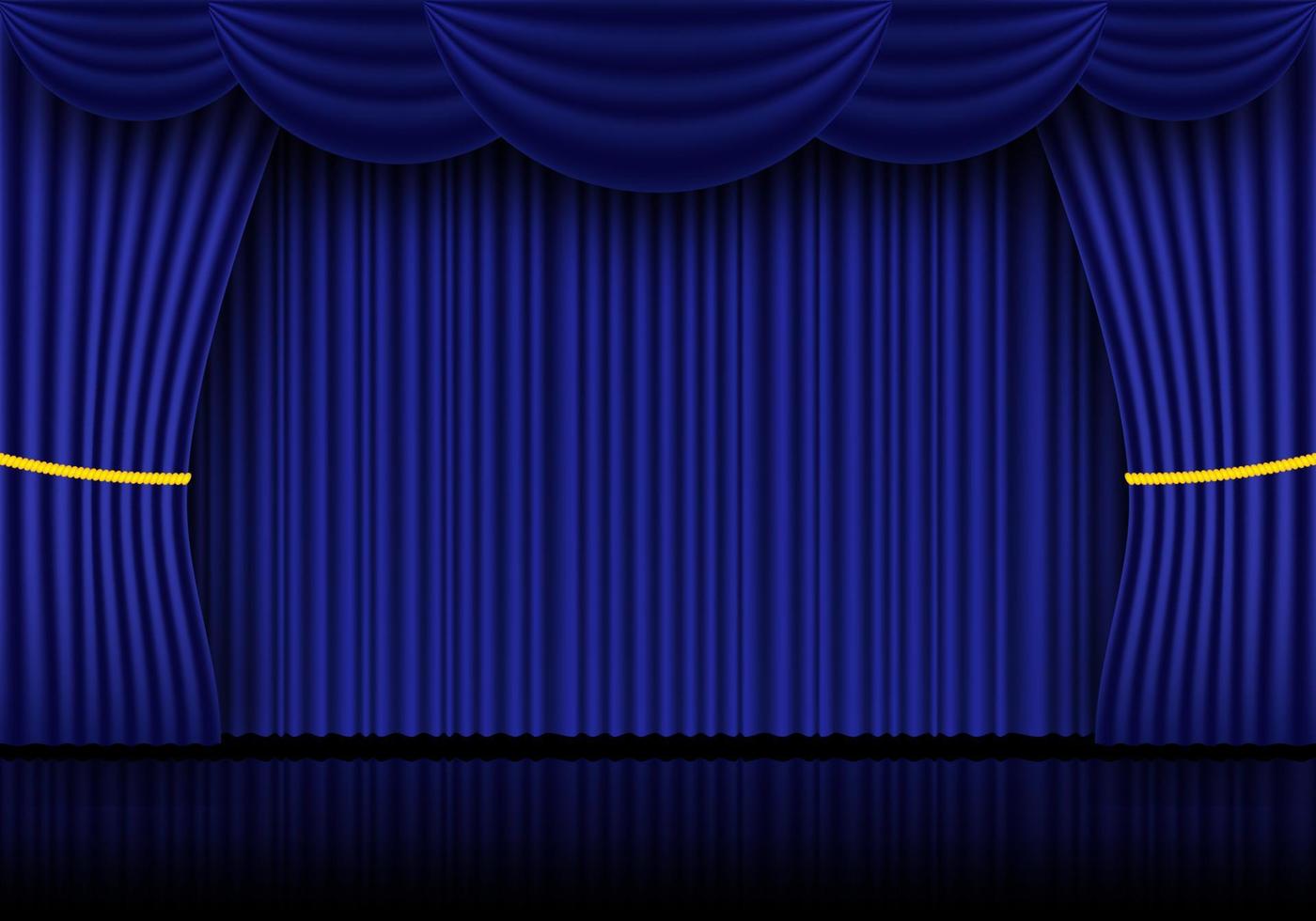 Blue curtain opera, cinema or theater stage drapes. Spotlight on closed velvet curtains background. Vector illustration