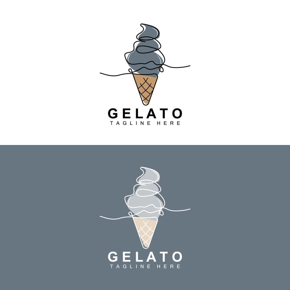 Ice Cream Gelato Logo Design, Sweet Soft Cold Food, Vector Brand Company Products