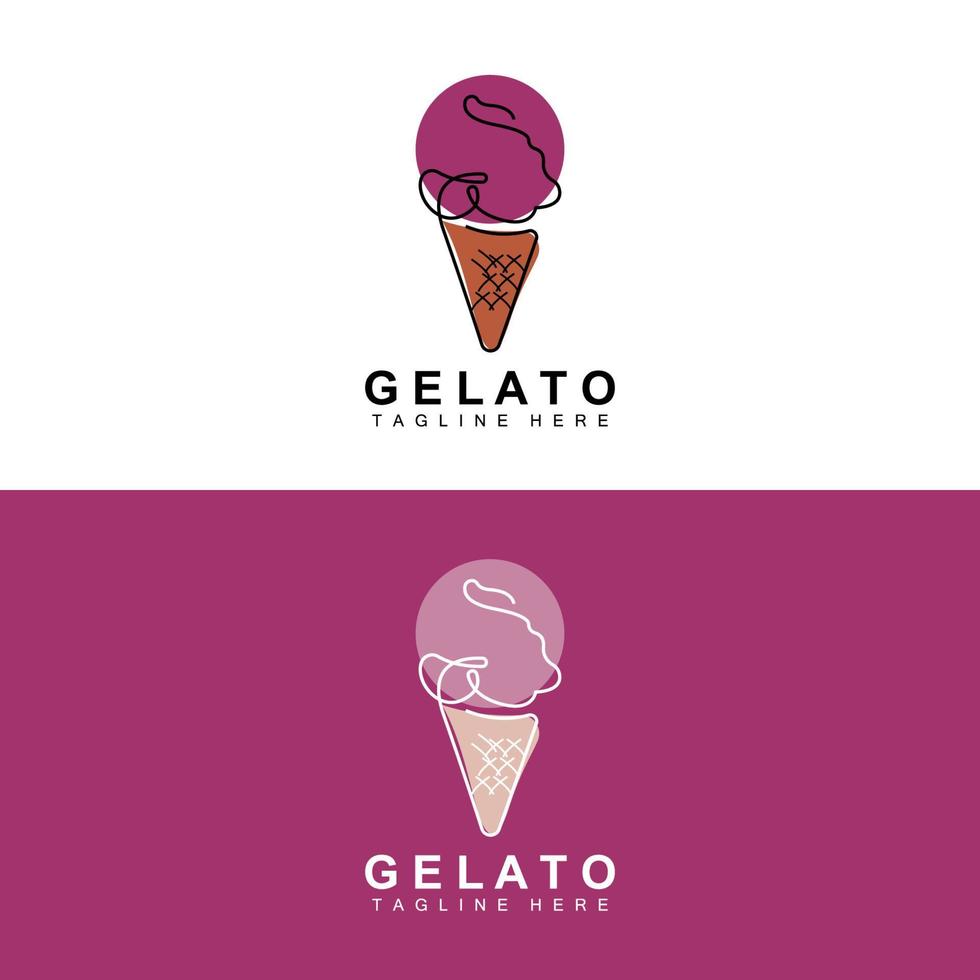 Ice Cream Gelato Logo Design, Sweet Soft Cold Food, Vector Brand Company Products