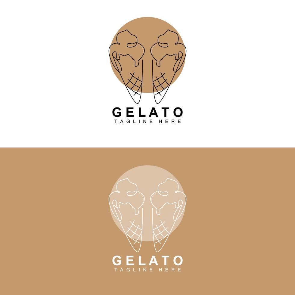 Ice Cream Gelato Logo Design, Sweet Soft Cold Food, Vector Brand Company Products