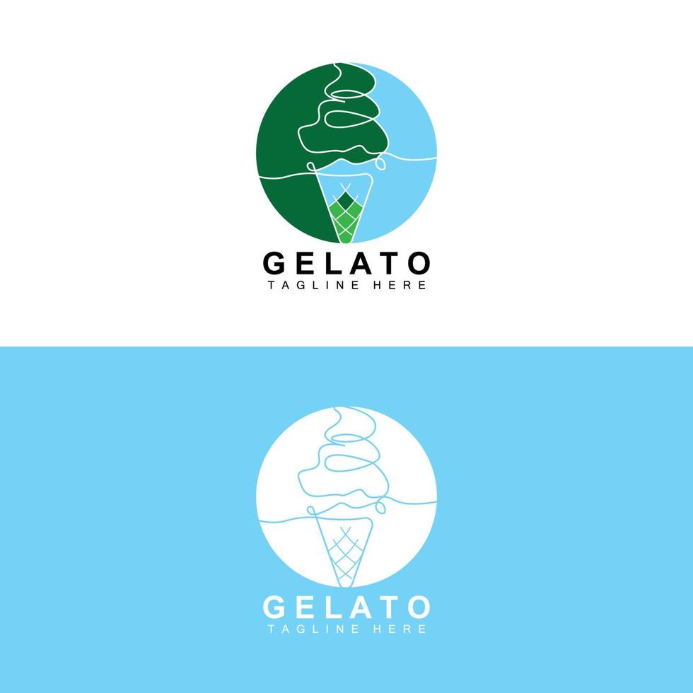 Ice Cream Gelato Logo Design, Sweet Soft Cold Food, Vector Brand Company Products