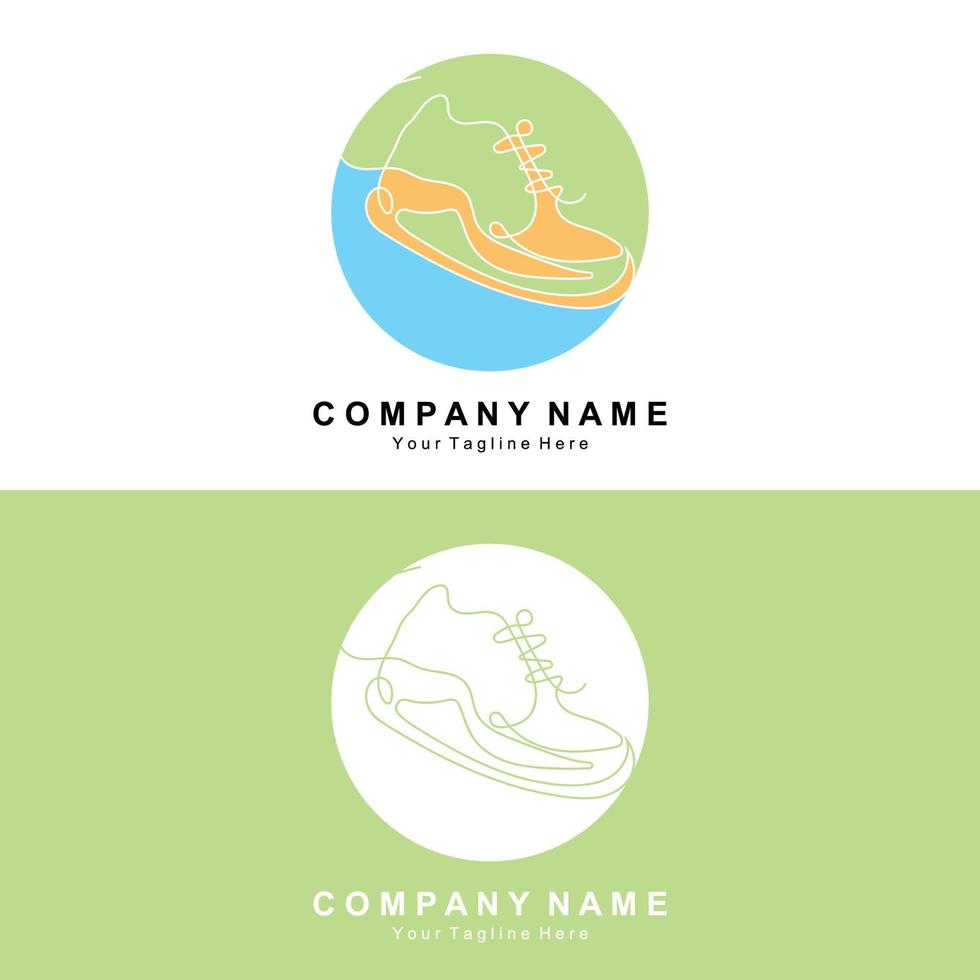 Sneakers Shoe Logo Design, vector illustration of trending youth footwear, simple funky concept