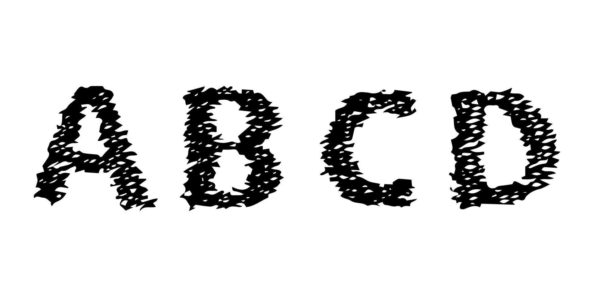 Hand Drawn Latin Alphabet Letters ABCD. Uppercase modern font and typeface. Black symbols on white background. Vector illustration.