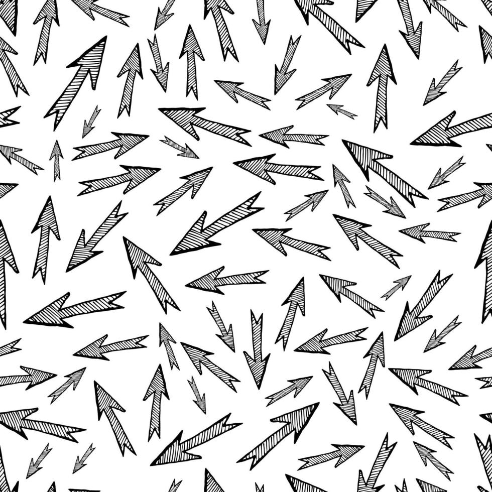 Seamless pattern with black hand drawn arrows. Vector illustration