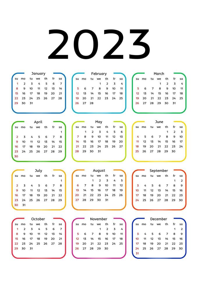 Salendar for 2023 isolated on a white background. Sunday to Monday, business template. Vector illustration