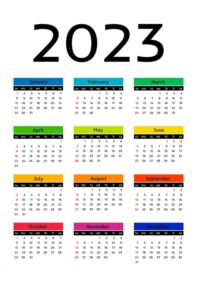 Salendar for 2023 isolated on a white background. Sunday to Monday, business template. Vector illustration