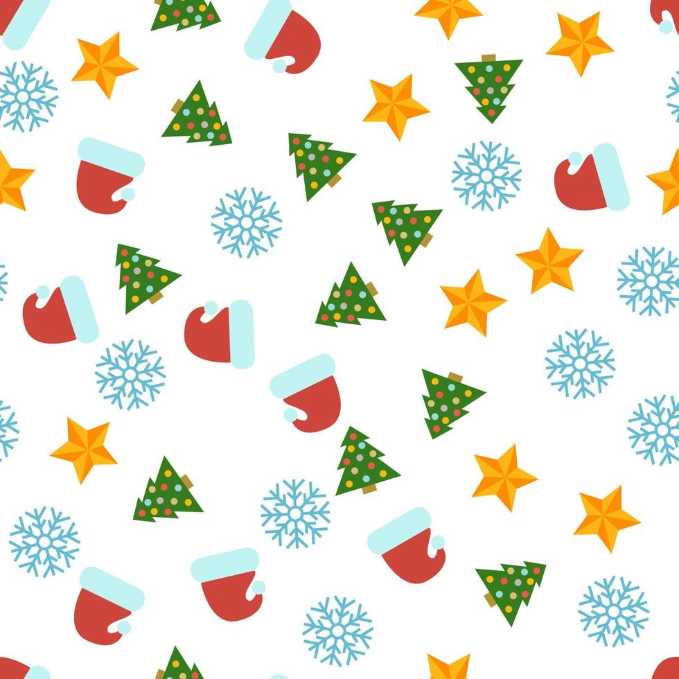 Christmas Seamless Pattern with icons in flat style. Vector illustration