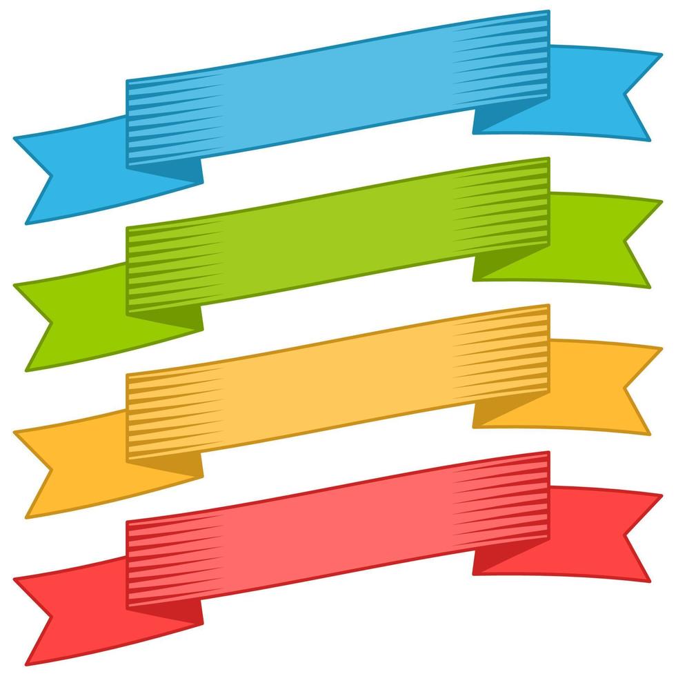 Set of four multicolor ribbons and banners for web design. Great design element isolated on white background. Vector illustration.