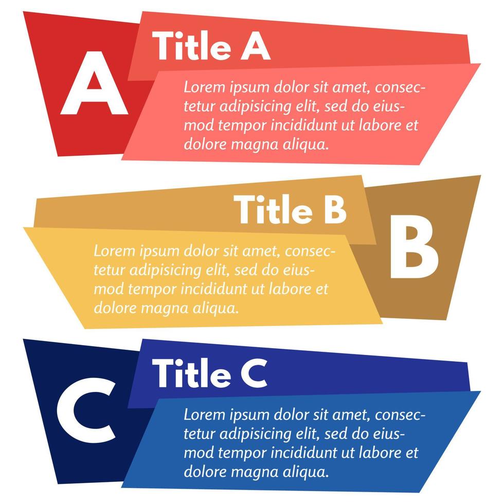 conjunto de tres banners de opciones de colores horizontales. plantilla de diseño infográfico paso a paso. ilustración vectorial vector