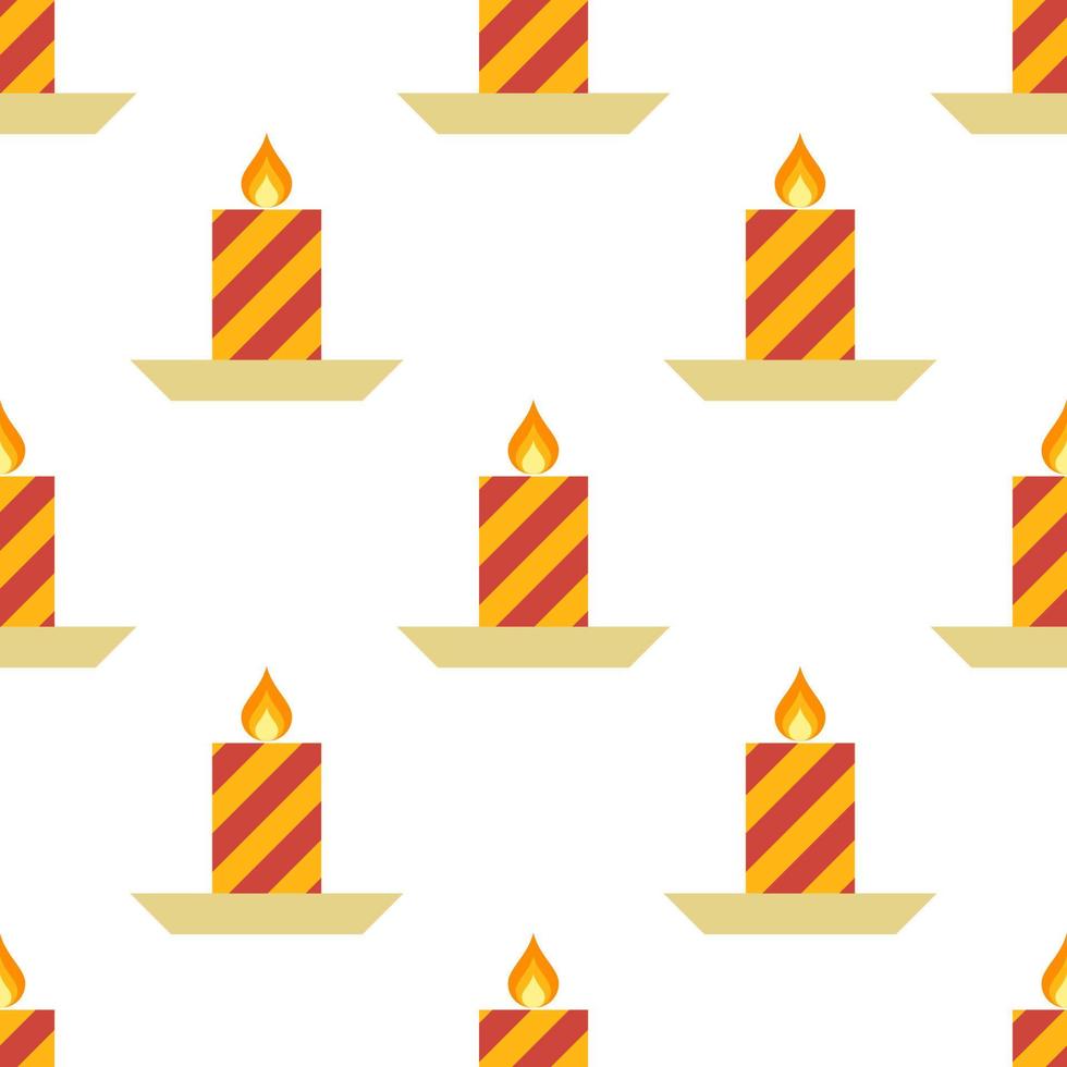 Seamless Pattern with Christmas candle with fire on a saucer. Vector illustration