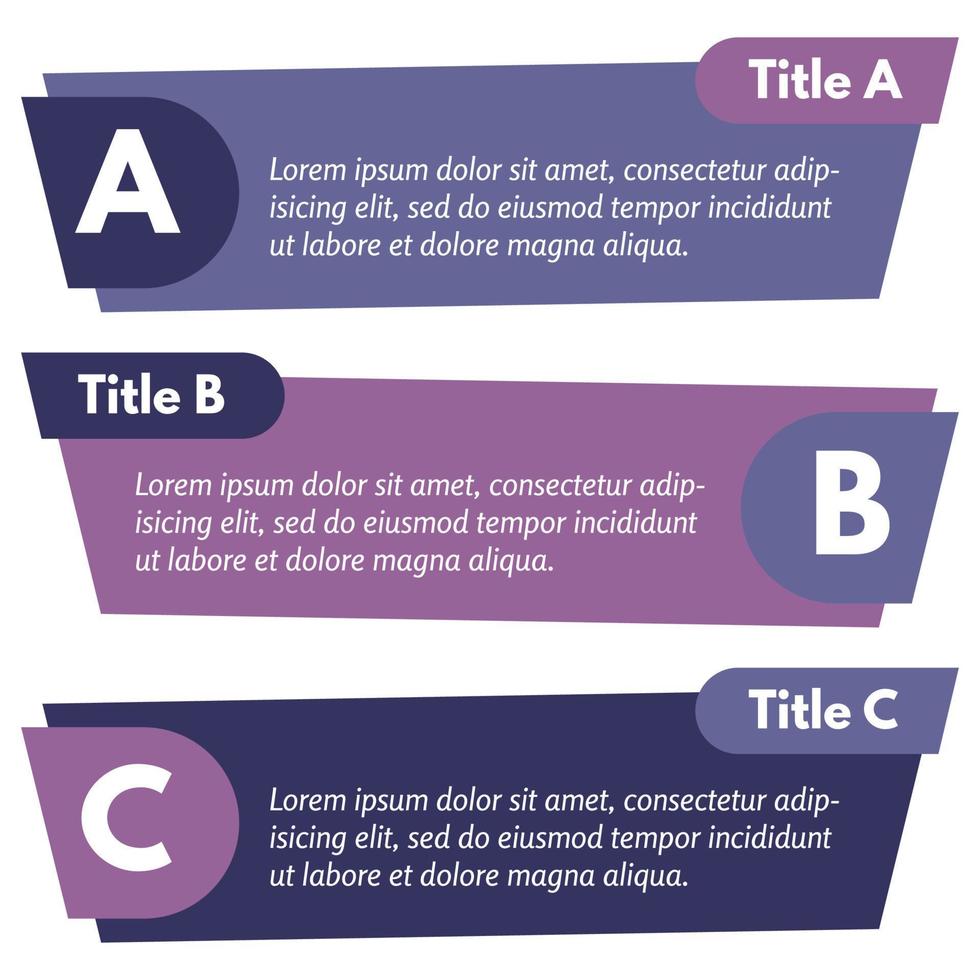 conjunto de tres banners de opciones de colores horizontales. plantilla de diseño infográfico paso a paso. ilustración vectorial vector