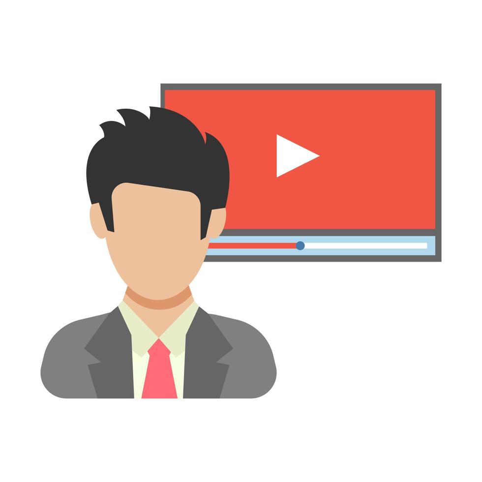 Online video. The man before the video broadcast. People icon in flat style. Vector illustration