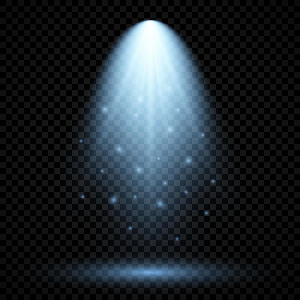 Cold blue lighting with spotlight. Scene illumination effects on a dark transparent background. Vector illustration