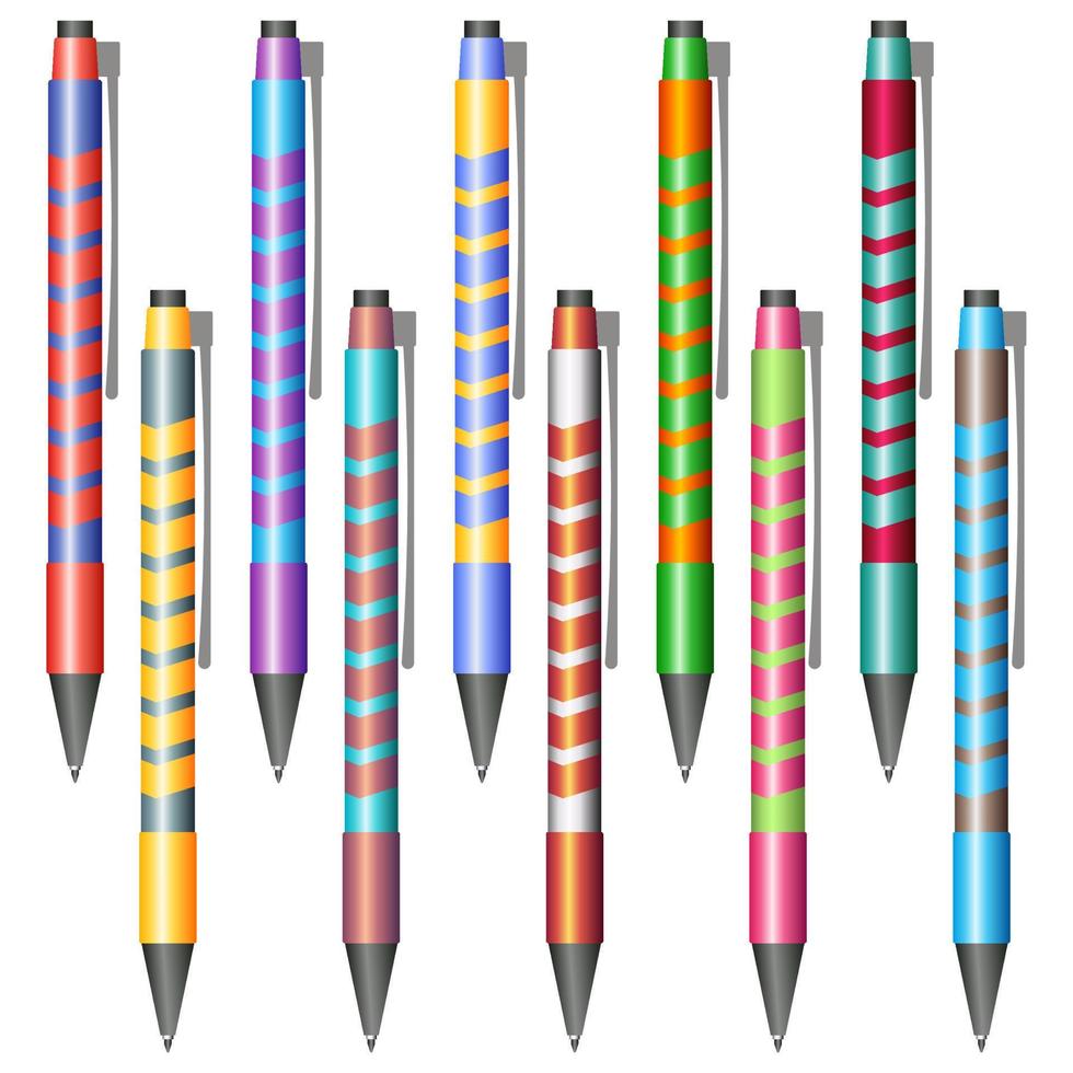 Set of multi-colored pens on a white background vector