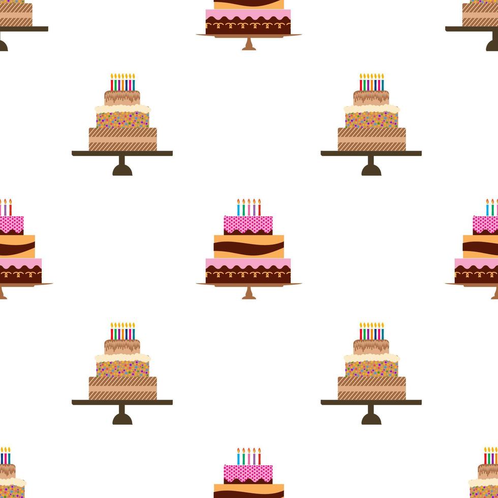 Seamless Pattern with colorful hearts, sweet cakes and pies. Vector illustration.