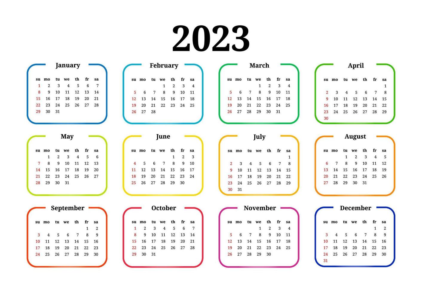 Calendar for 2023 isolated on a white background. Sunday to Monday, business template. Vector illustration