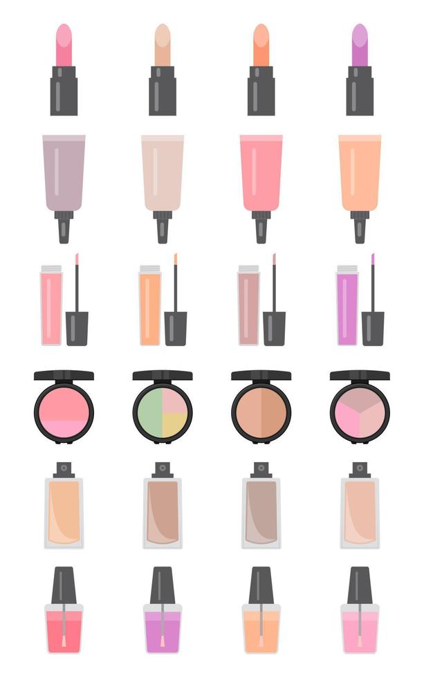 Set of twenty four makeup items in flat style. Vector illustration.