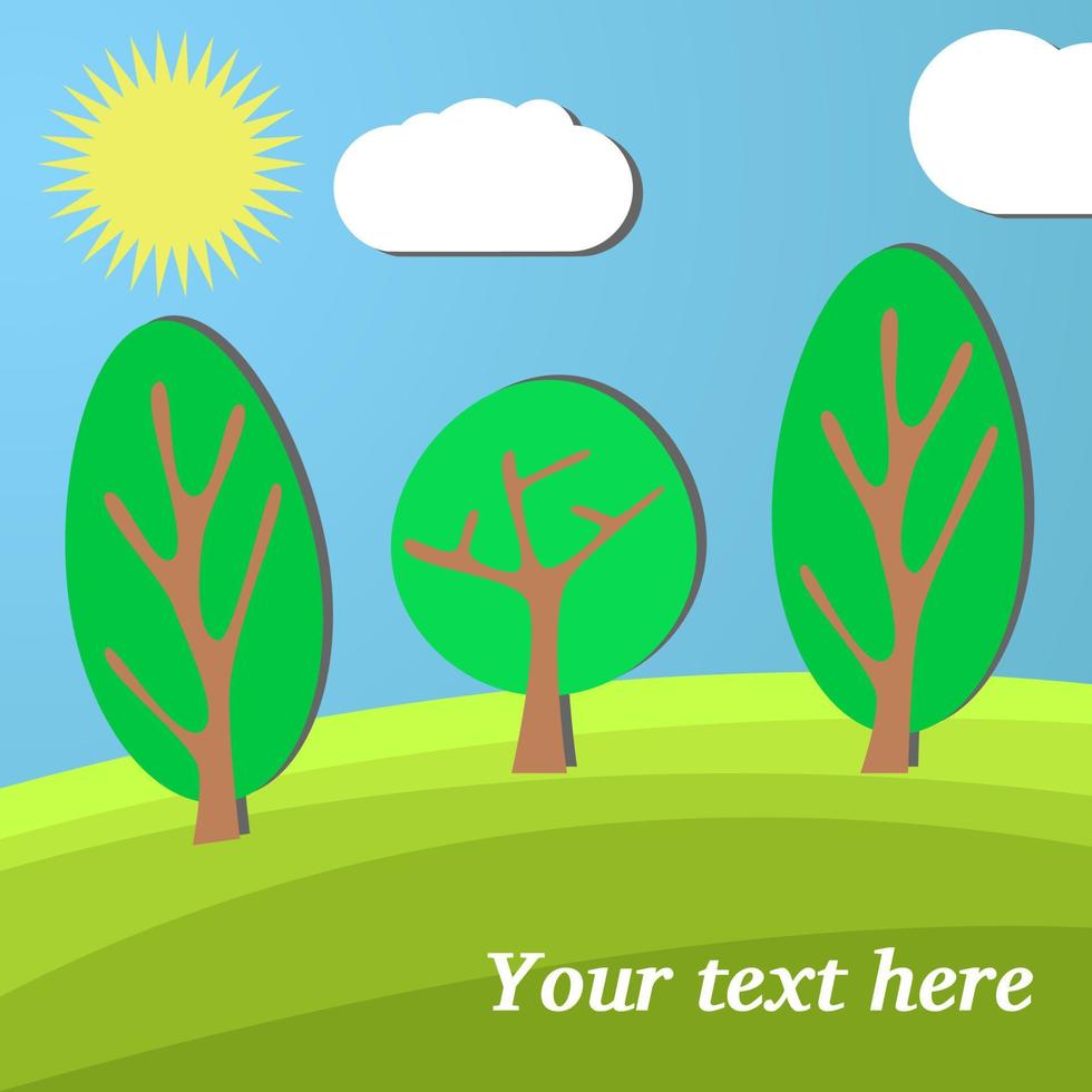 Three Trees. The Sun Shines on a Clearing in the Forest. vector