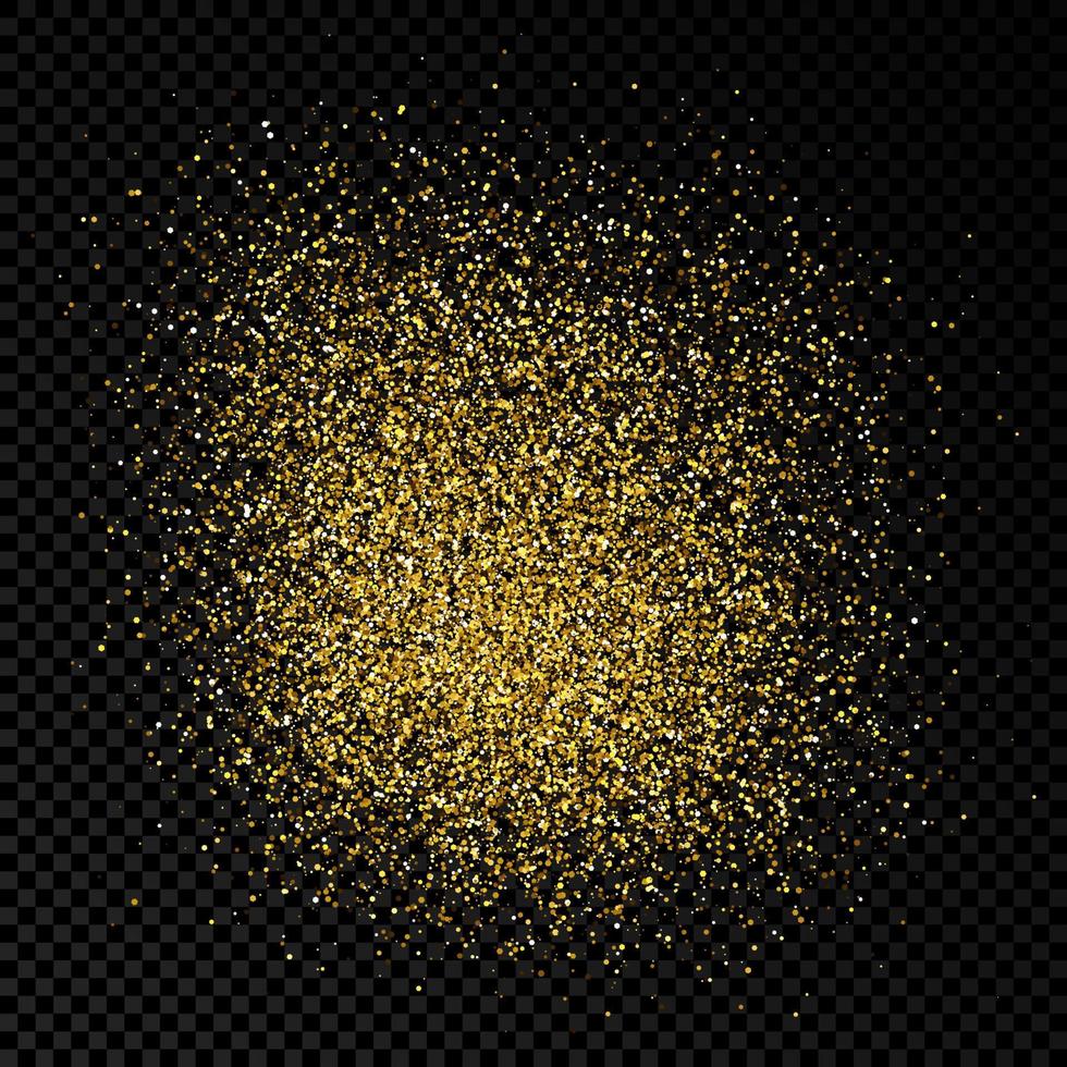 Golden glittering backdrop on a dark transparent background. Background with gold glitter effect and empty space for your text. Vector illustration