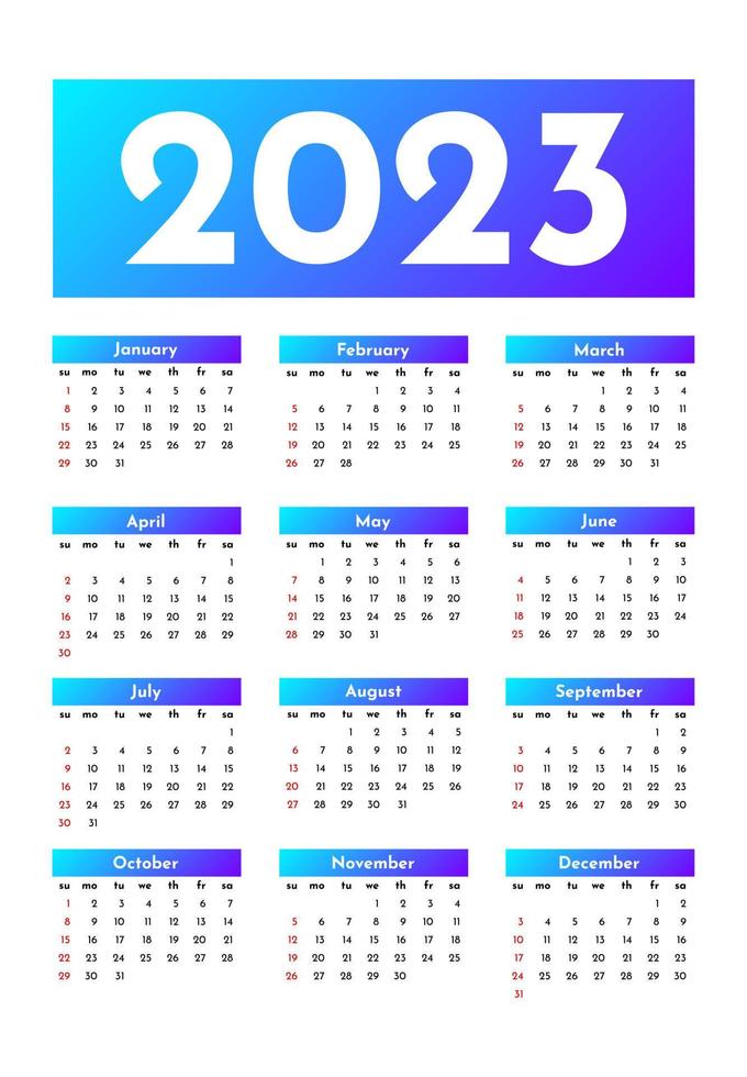 Calendar for 2023 isolated on a white background vector