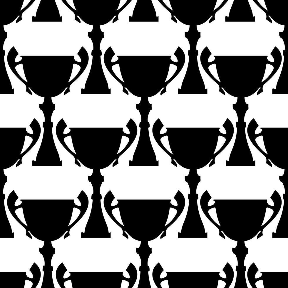 Winner trophy cup seamless pattern. Black simple silhouette texture. Championship prize for first place. Vector illustration.