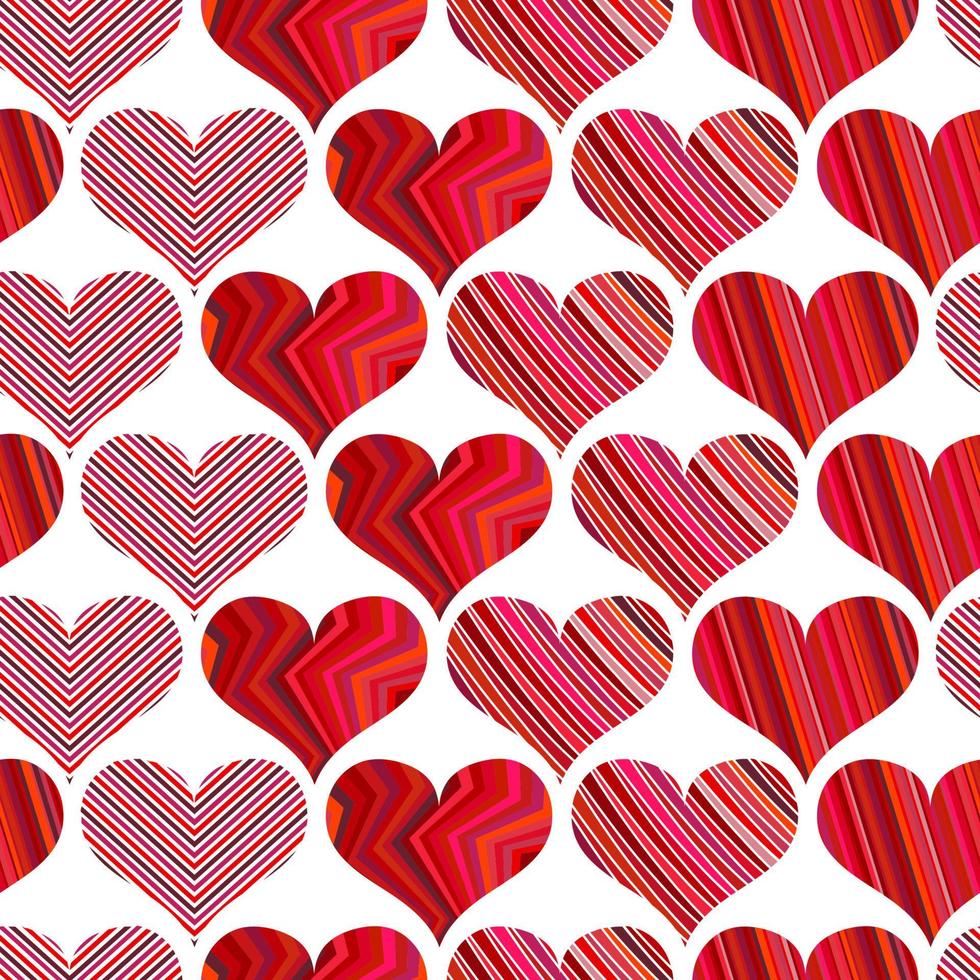 Seamless pattern with red hearts. Different red hearts on a white background. Vector valentine illustration.