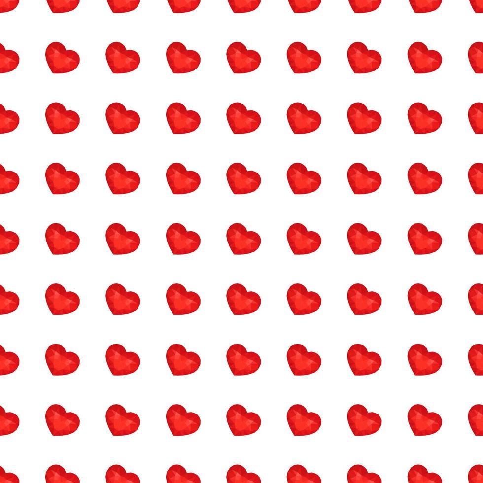 Seamless Pattern with Red Low Poly Heart. Symbol of Love. Vector illustration