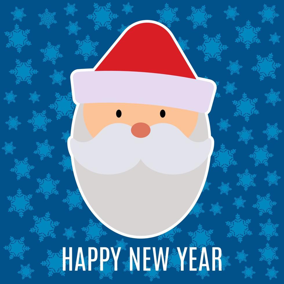 New Year greeting card with Santa Claus on blue background with snowflakes. vector